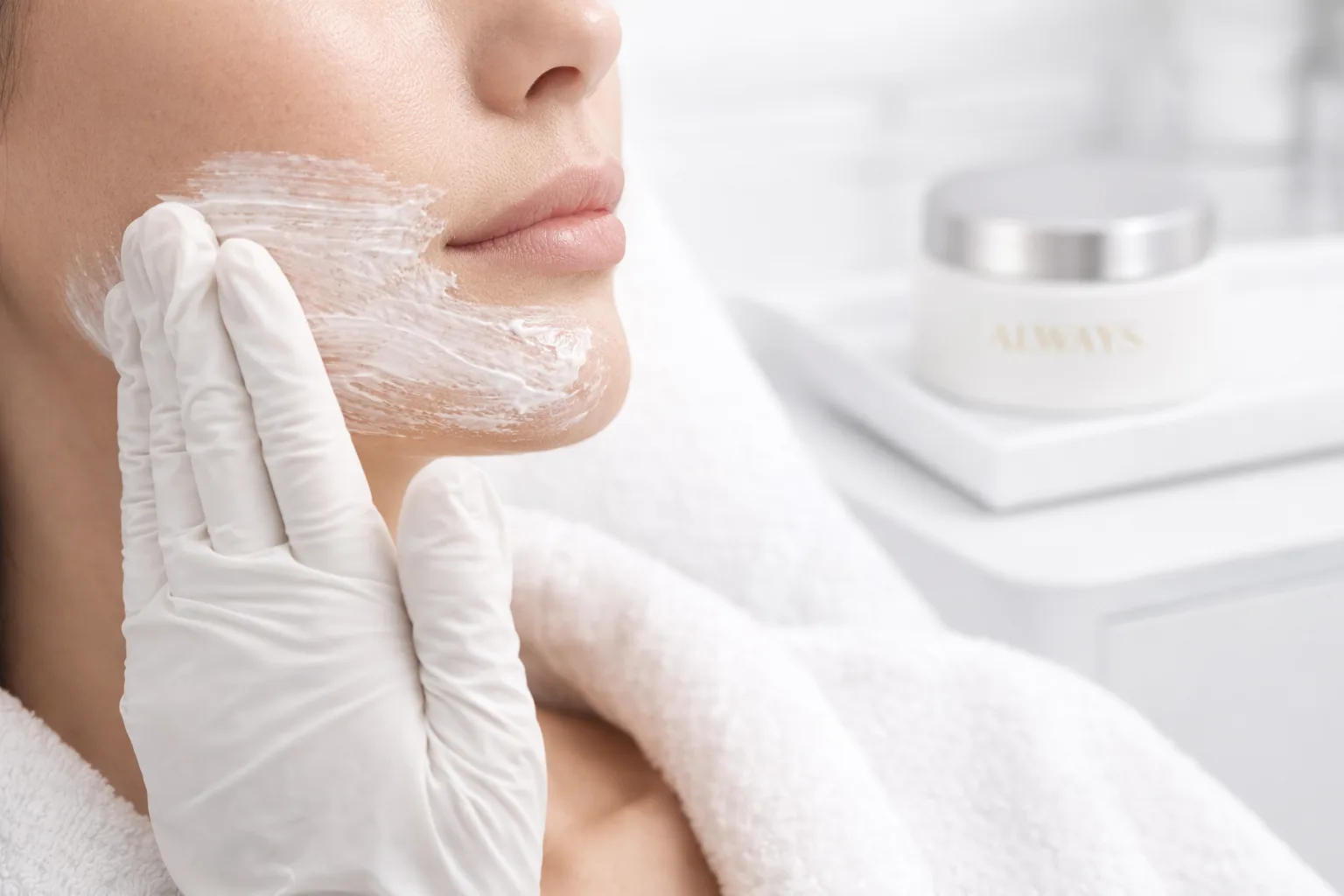 Applying BLT numbing cream to the face before microneedling